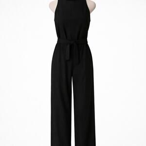 Jumpsuit SZ 10 Black Linen Blend Wide Leg  Minimalist Event Classic Dressy